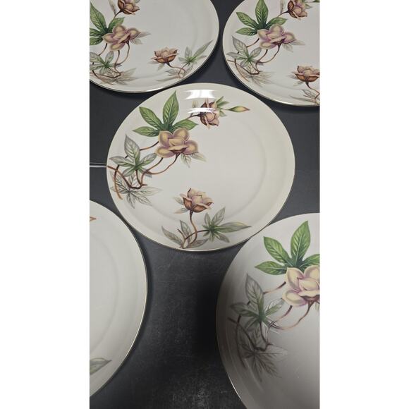 Meito China White China Woodrose Dinner Plates Set Of 5 Japan Floral Pattern - Picture 4 of 9